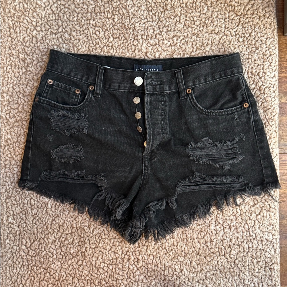 Aeropostale Black Jean Shorts Distressed Style